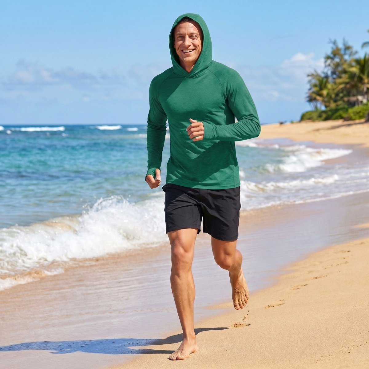 TACVASEN Emerald Green Men's UPF 50+ Sun Protection Hoodies with Thumb Holes