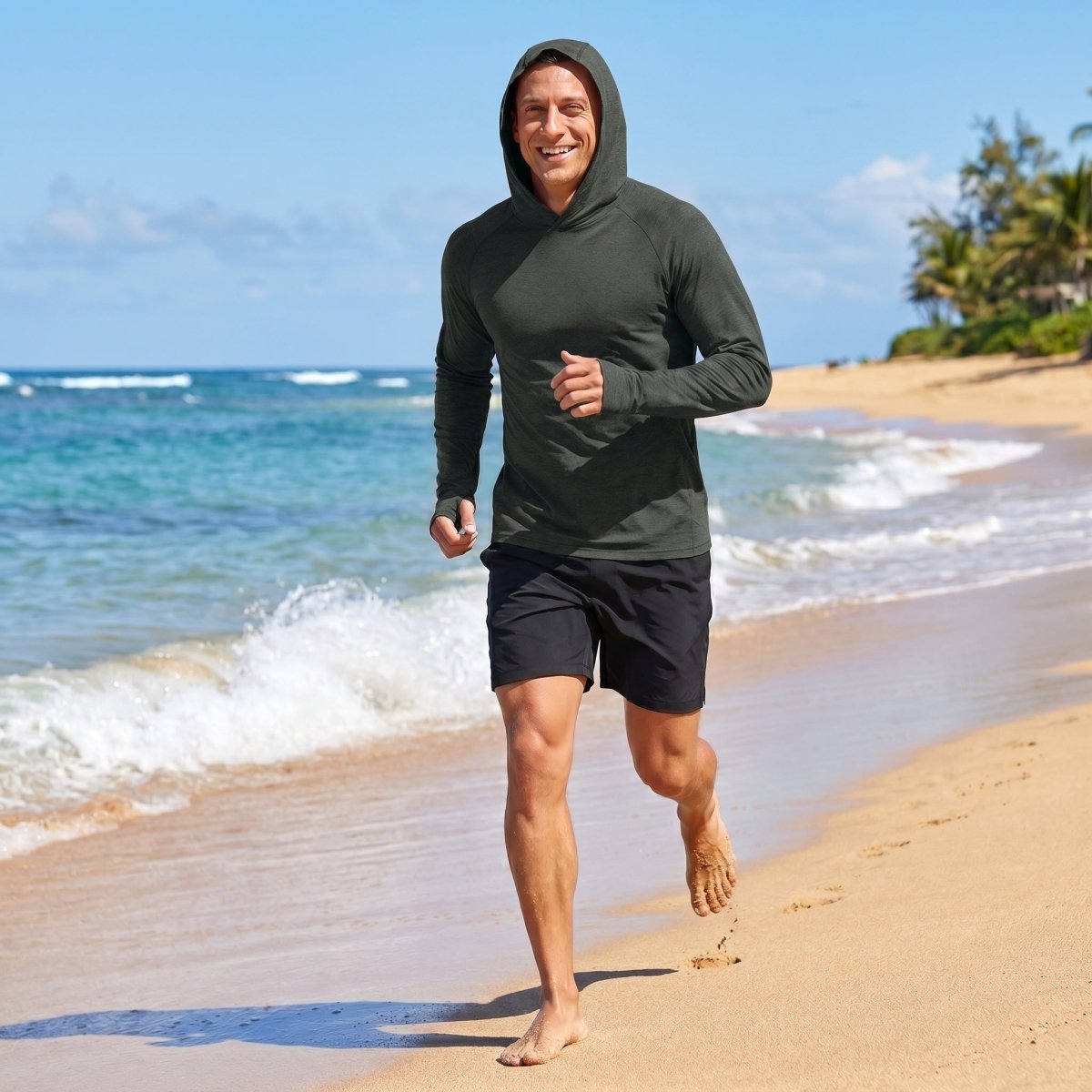 TACVASEN Black Men's UPF 50+ Sun Protection Hoodies with Thumb Holes