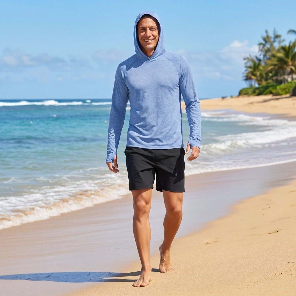TACVASEN Light Blue Men's UPF 50+ Sun Protection Hoodies with Thumb Holes