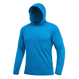 TACVASEN Sea Blue Men's UPF 50+ Sun Protection Hoodies with Thumb Holes