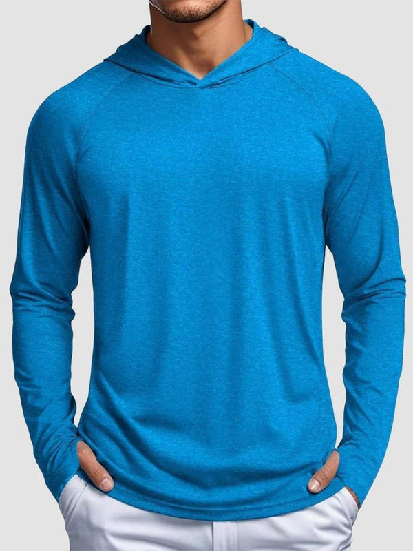 TACVASEN Sea Blue Men's UPF 50+ Sun Protection Hoodies with Thumb Holes