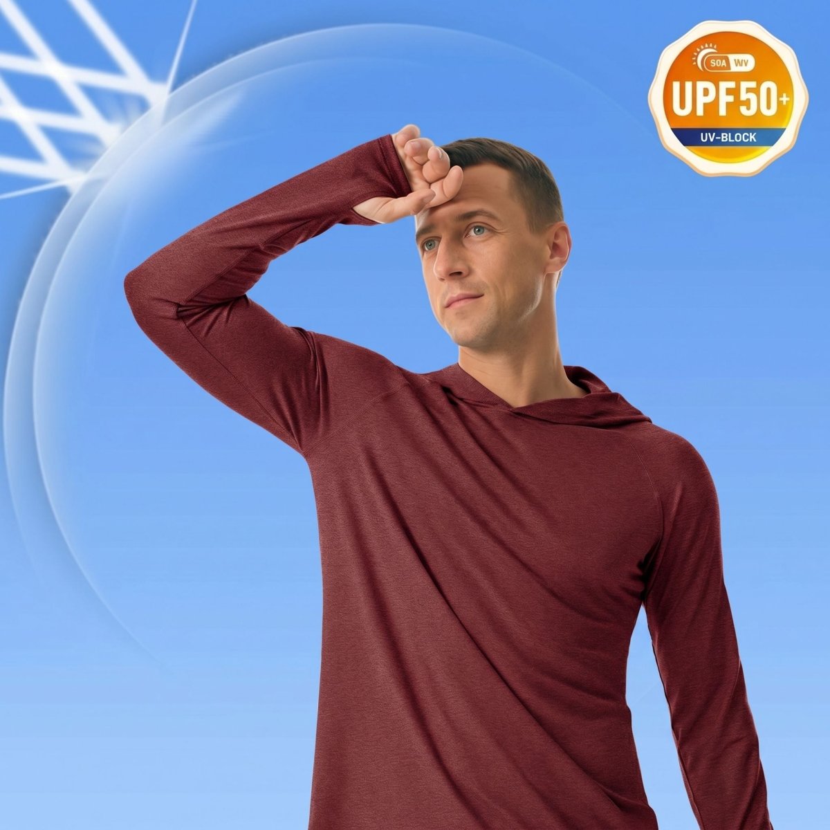 TACVASEN Wine Red Men's UPF 50+ Sun Protection Hoodies with Thumb Holes