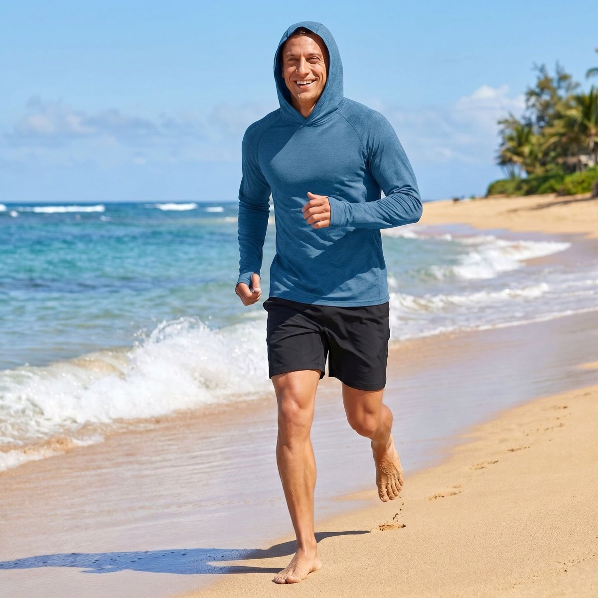 TACVASEN Blue Men's UPF 50+ Sun Protection Hoodies with Thumb Holes