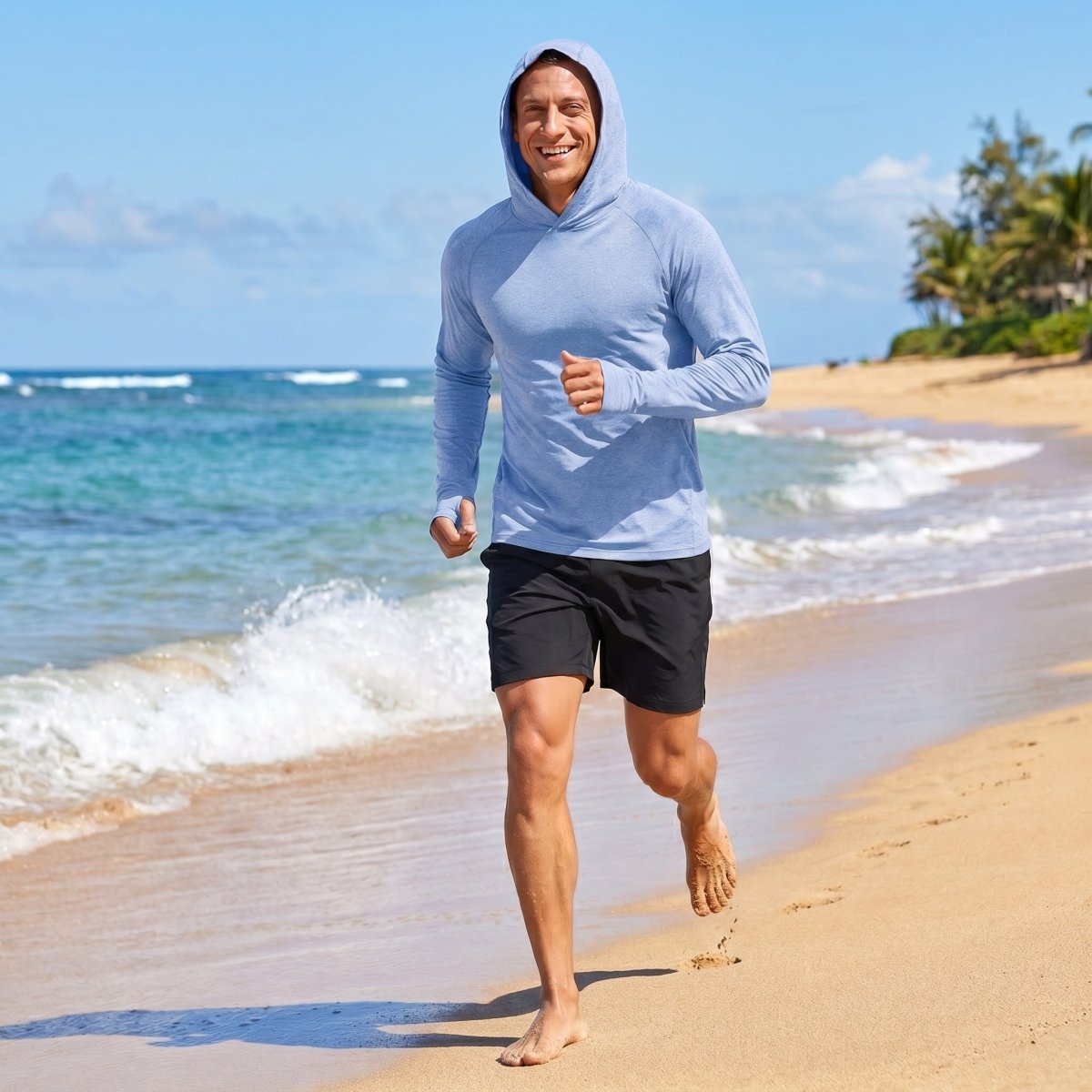 TACVASEN Light Blue Men's UPF 50+ Sun Protection Hoodies with Thumb Holes