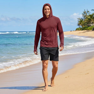 TACVASEN Wine Red Men's UPF 50+ Sun Protection Hoodies with Thumb Holes