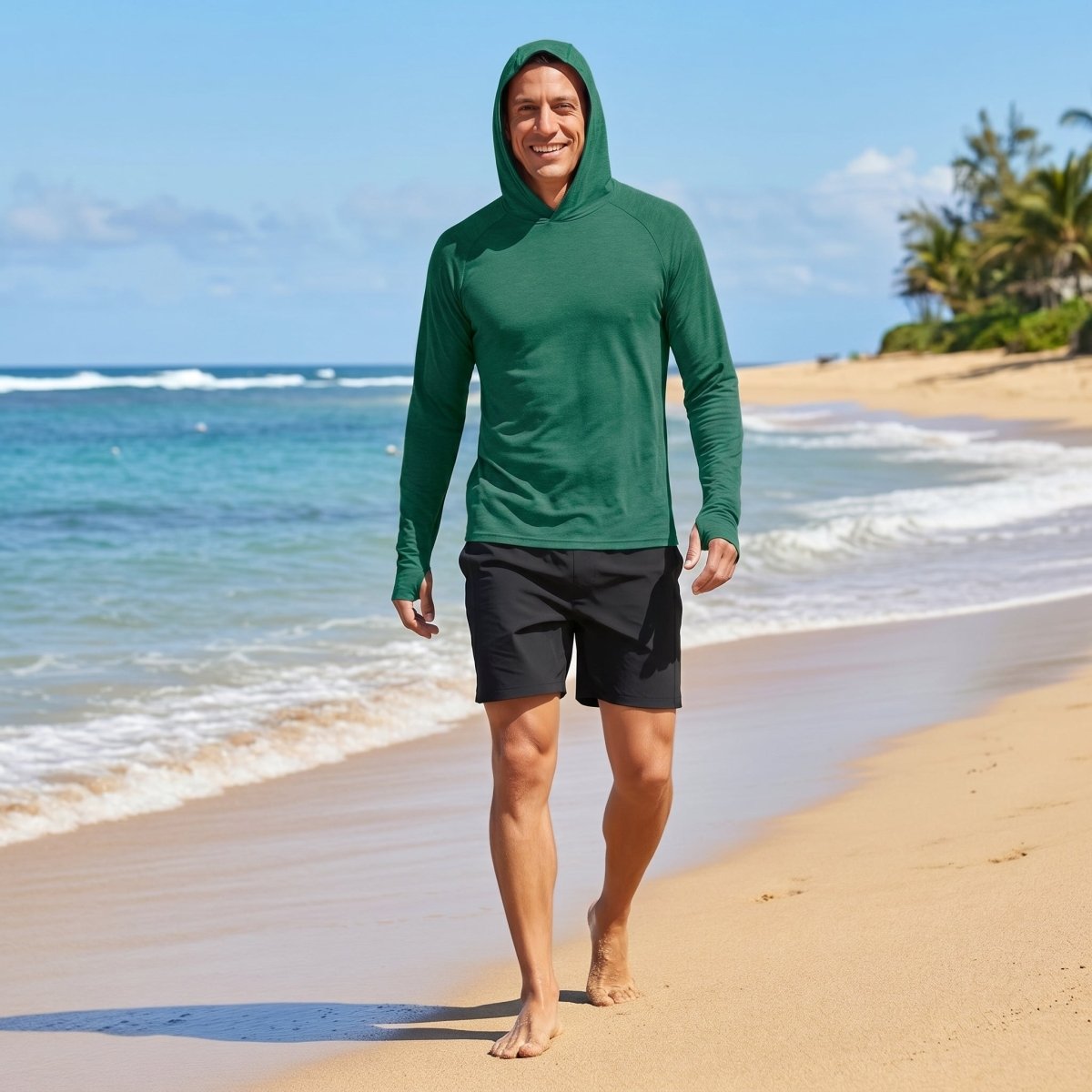 TACVASEN Emerald Green Men's UPF 50+ Sun Protection Hoodies with Thumb Holes