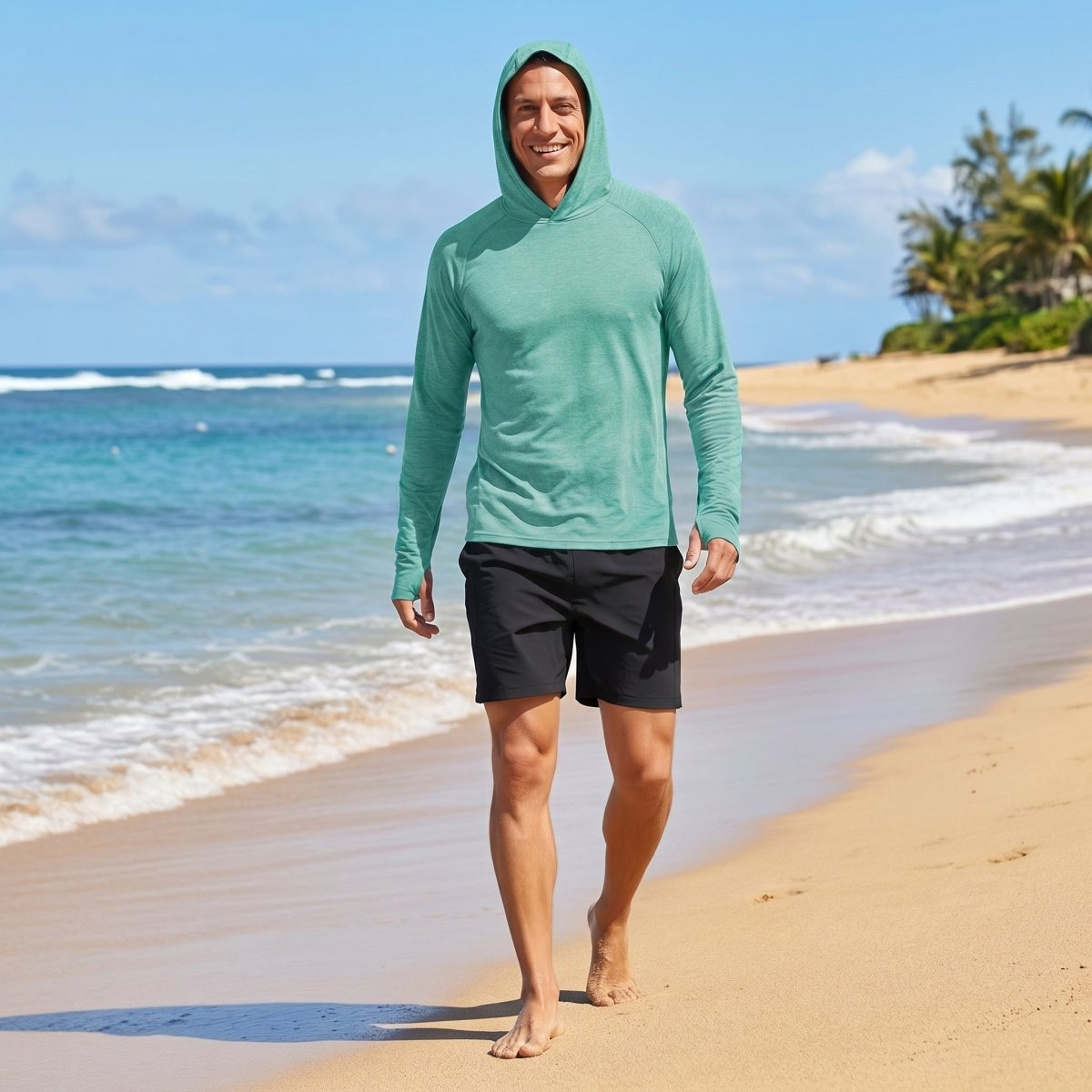 TACVASEN Light Green Men's UPF 50+ Sun Protection Hoodies with Thumb Holes