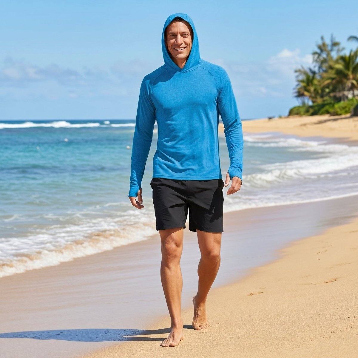 TACVASEN Sea Blue Men's UPF 50+ Sun Protection Hoodies with Thumb Holes
