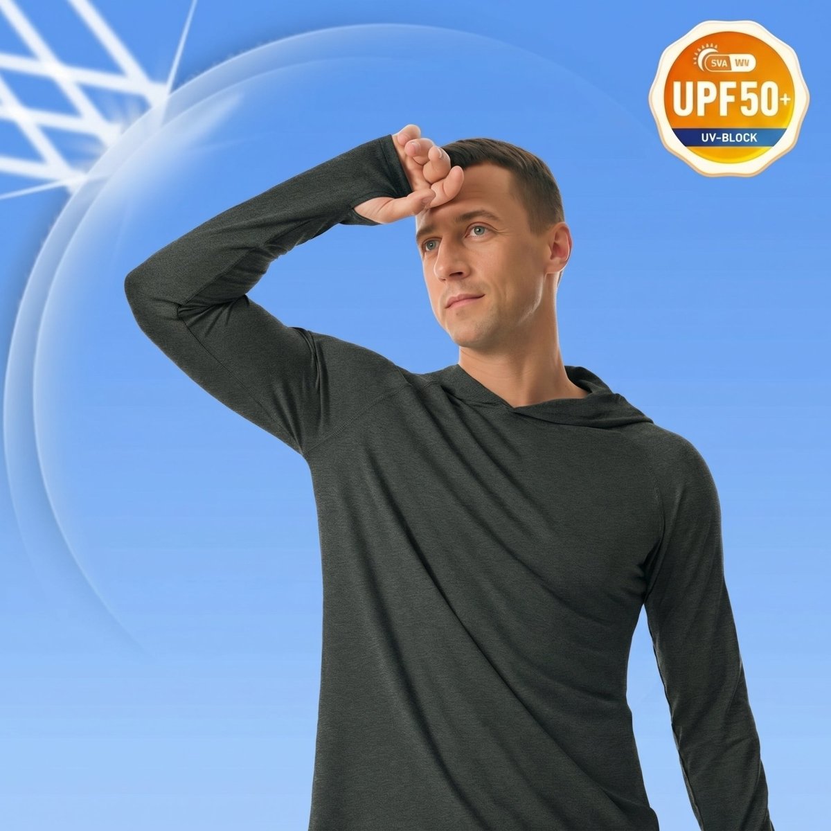 TACVASEN Black Men's UPF 50+ Sun Protection Hoodies with Thumb Holes
