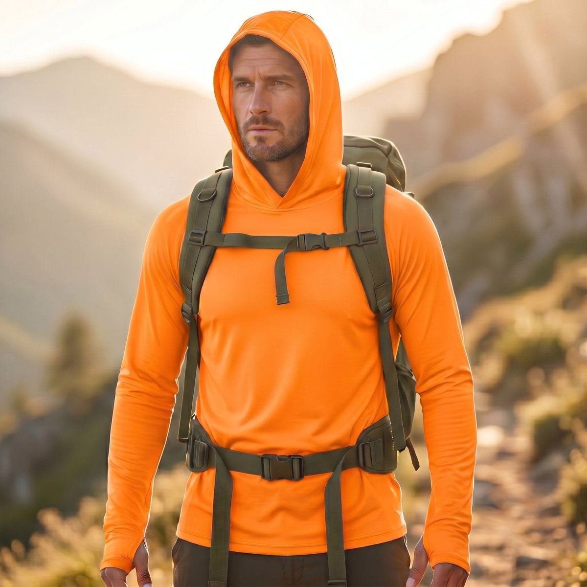 TACVASEN Orange Men's UPF 50+ Sun Protective Athletic Rash Guard Shirts