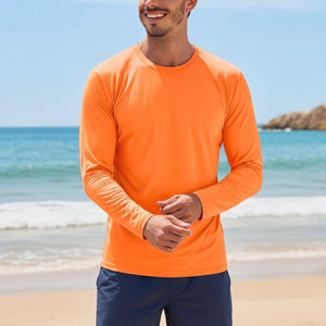TACVASEN Orange Men's UPF 80+ Sun Shirt Quick Dry Long Sleeve Rashguard