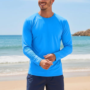 TACVASEN Azure Men's UPF 80+ Sun Shirt Quick Dry Long Sleeve Rashguard