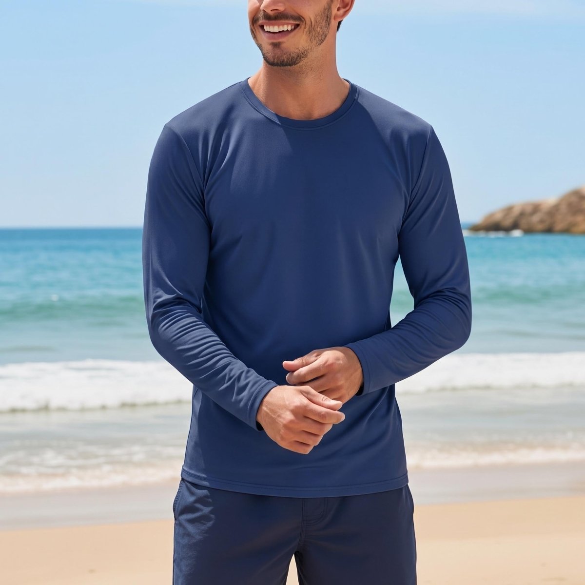 TACVASEN Navy Men's UPF 80+ Sun Shirt Quick Dry Long Sleeve Rashguard