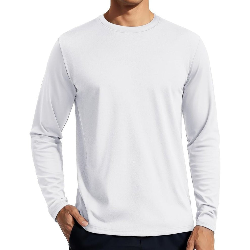 TACVASEN White Men's UPF 80+ Sun Shirt Quick Dry Long Sleeve Rashguard