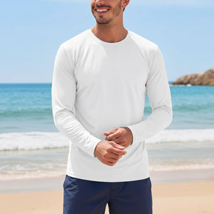 TACVASEN White Men's UPF 80+ Sun Shirt Quick Dry Long Sleeve Rashguard