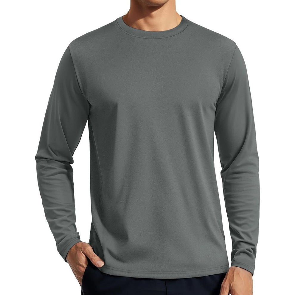 TACVASEN Dark Grey Men's UPF 80+ Sun Shirt Quick Dry Long Sleeve Rashguard
