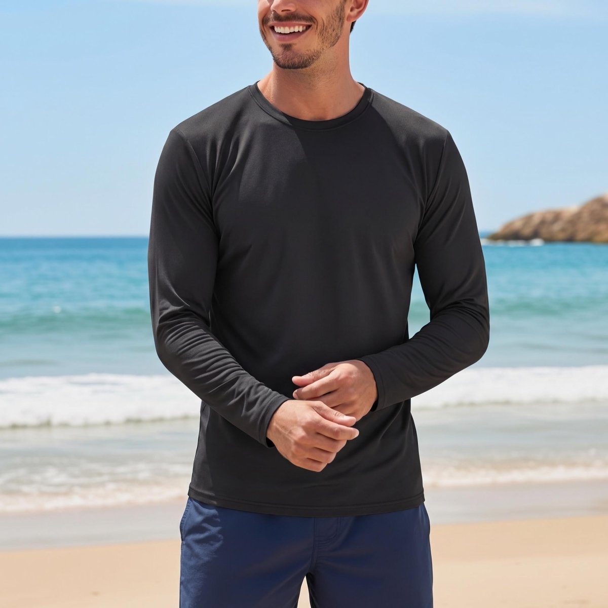 TACVASEN Black Men's UPF 80+ Sun Shirt Quick Dry Long Sleeve Rashguard
