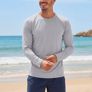 TACVASEN Light Grey Men's UPF 80+ Sun Shirt Quick Dry Long Sleeve Rashguard