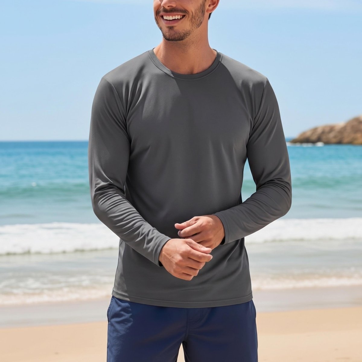 TACVASEN Dark Grey Men's UPF 80+ Sun Shirt Quick Dry Long Sleeve Rashguard