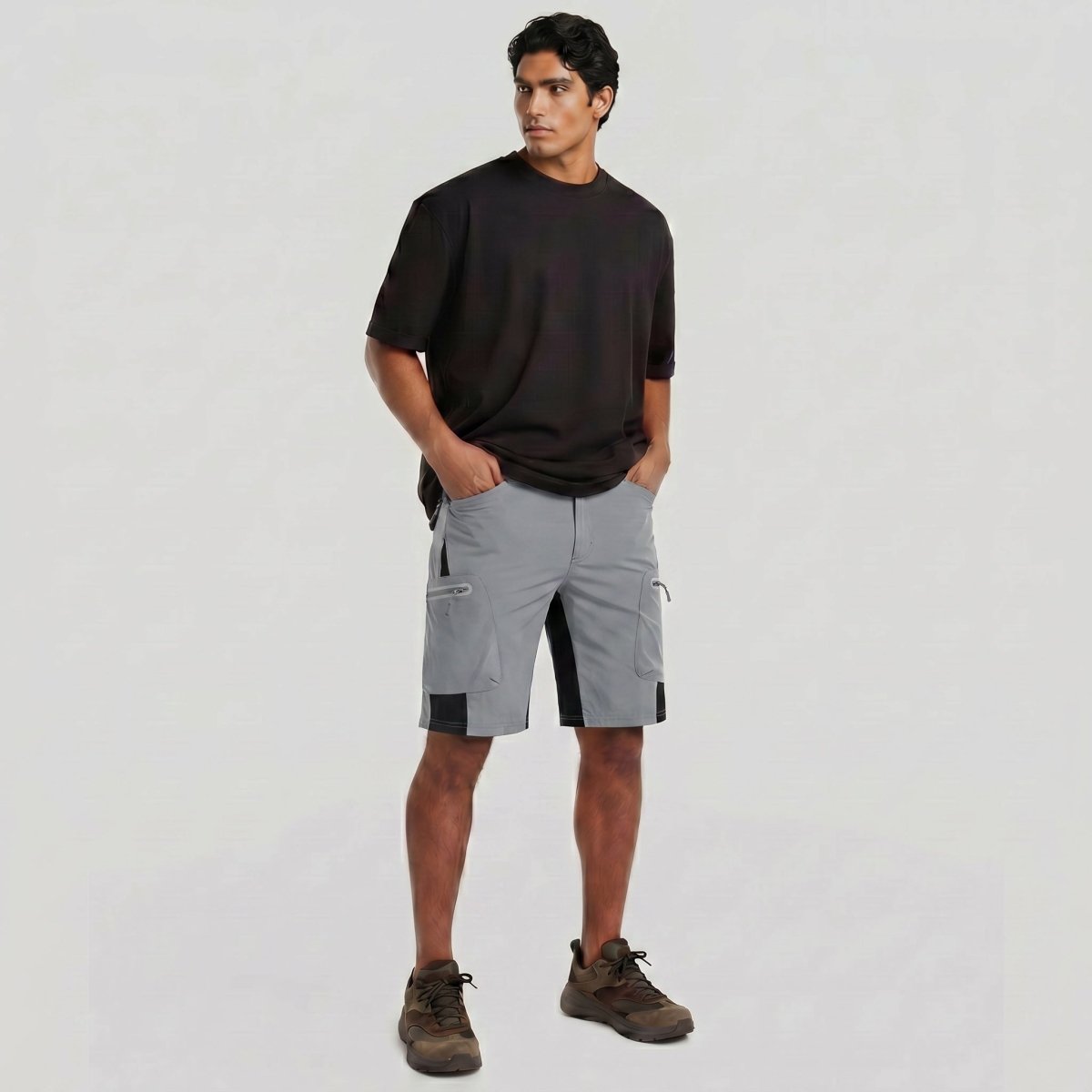 TACVASEN Light Grey Mens Utility Cargo Shorts Outdoor Hiking Shorts