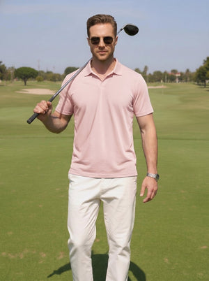 TACVASEN Lightpink Men's V Neck Short Sleeve Knitted Golf T Shirts