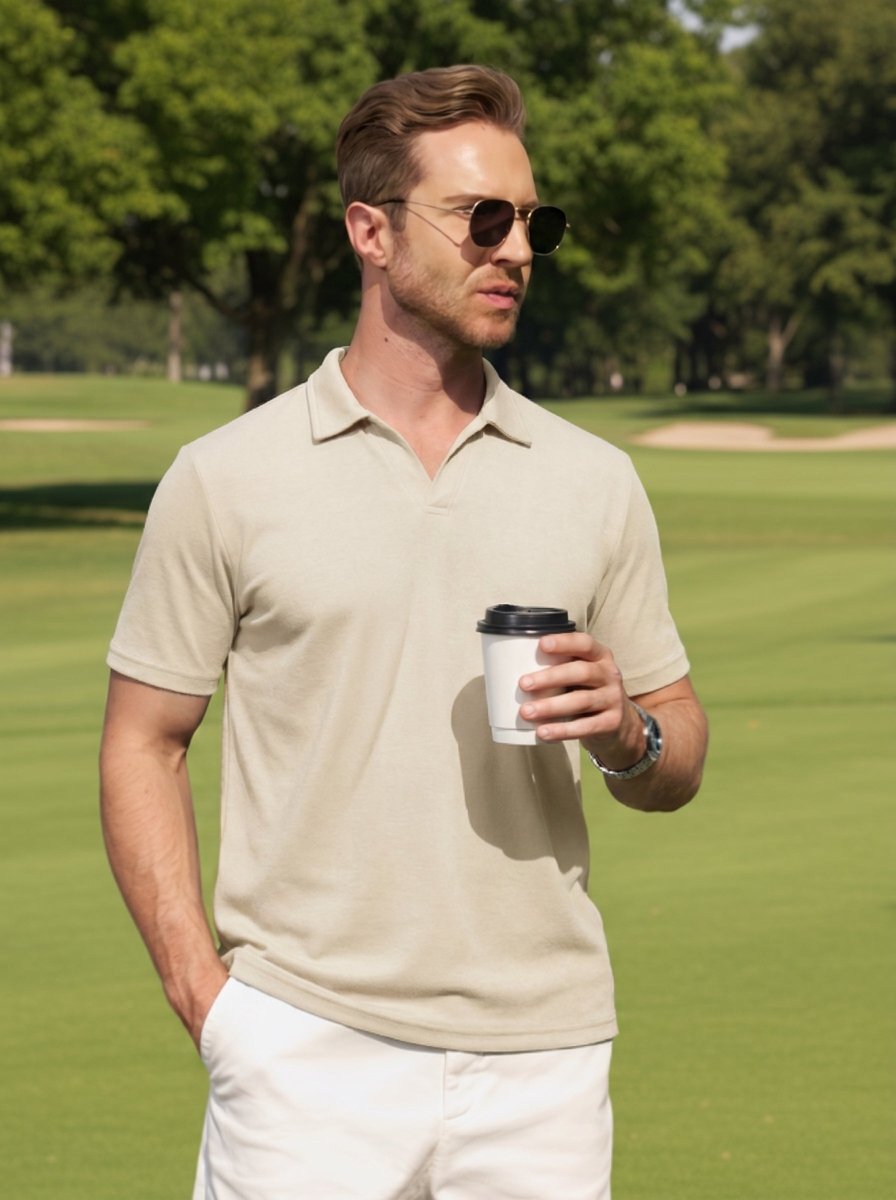 TACVASEN Sandy Men's V Neck Short Sleeve Knitted Golf T Shirts