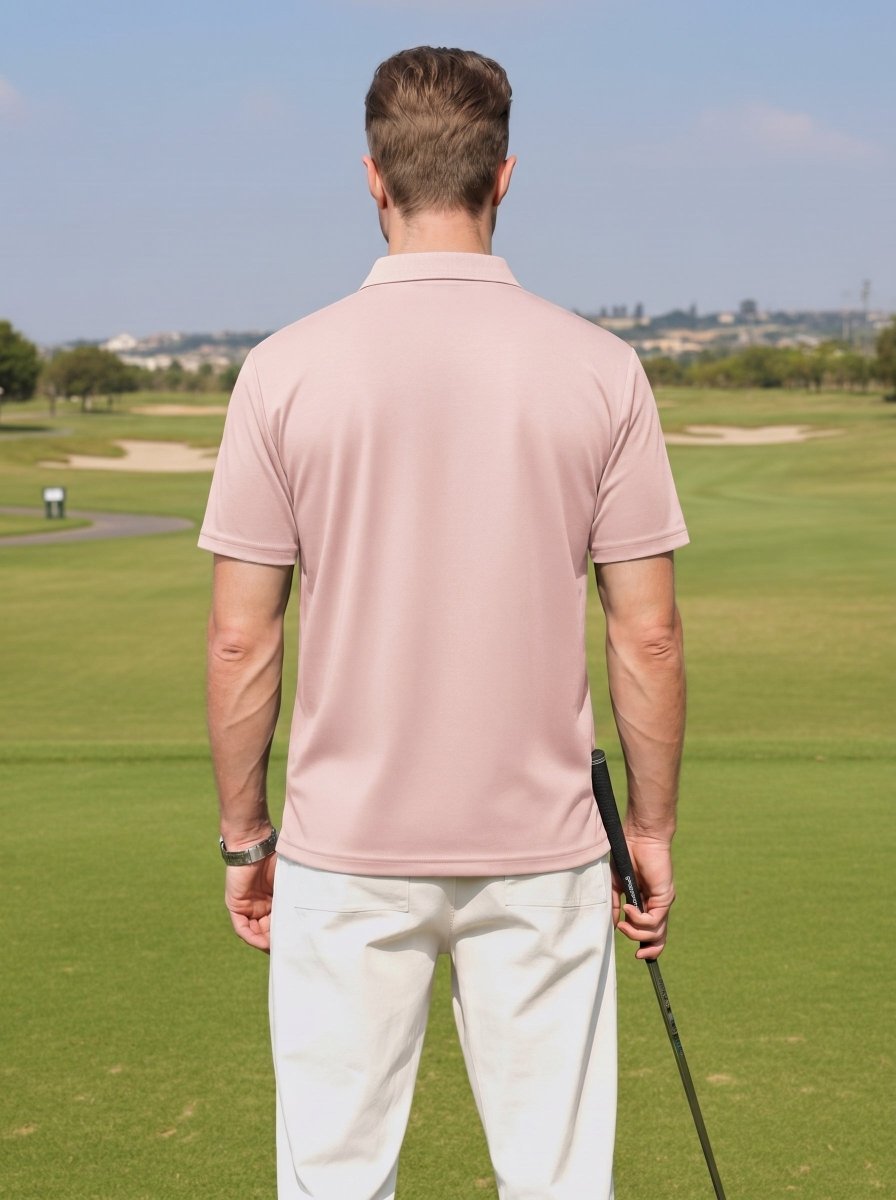 TACVASEN Lightpink Men's V Neck Short Sleeve Knitted Golf T Shirts