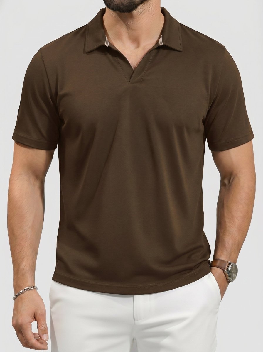 TACVASEN D Coffee Men's V Neck Short Sleeve Knitted Golf T Shirts