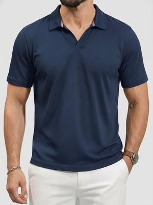 TACVASEN Navyblue Men's V Neck Short Sleeve Knitted Golf T Shirts