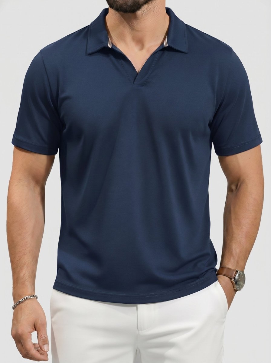 TACVASEN Navyblue Men's V Neck Short Sleeve Knitted Golf T Shirts