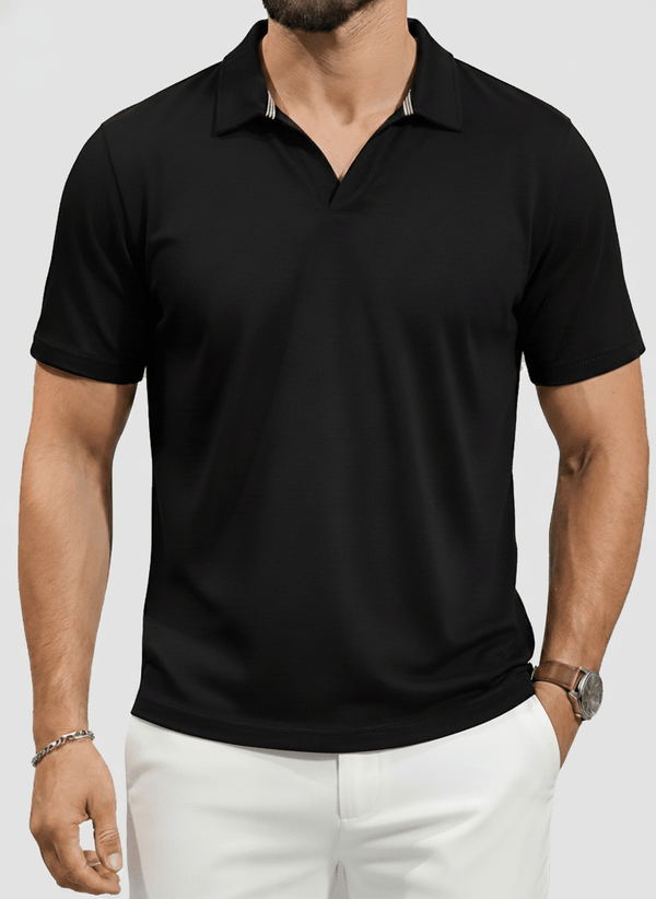 TACVASEN Black Men's V Neck Short Sleeve Knitted Golf T Shirts