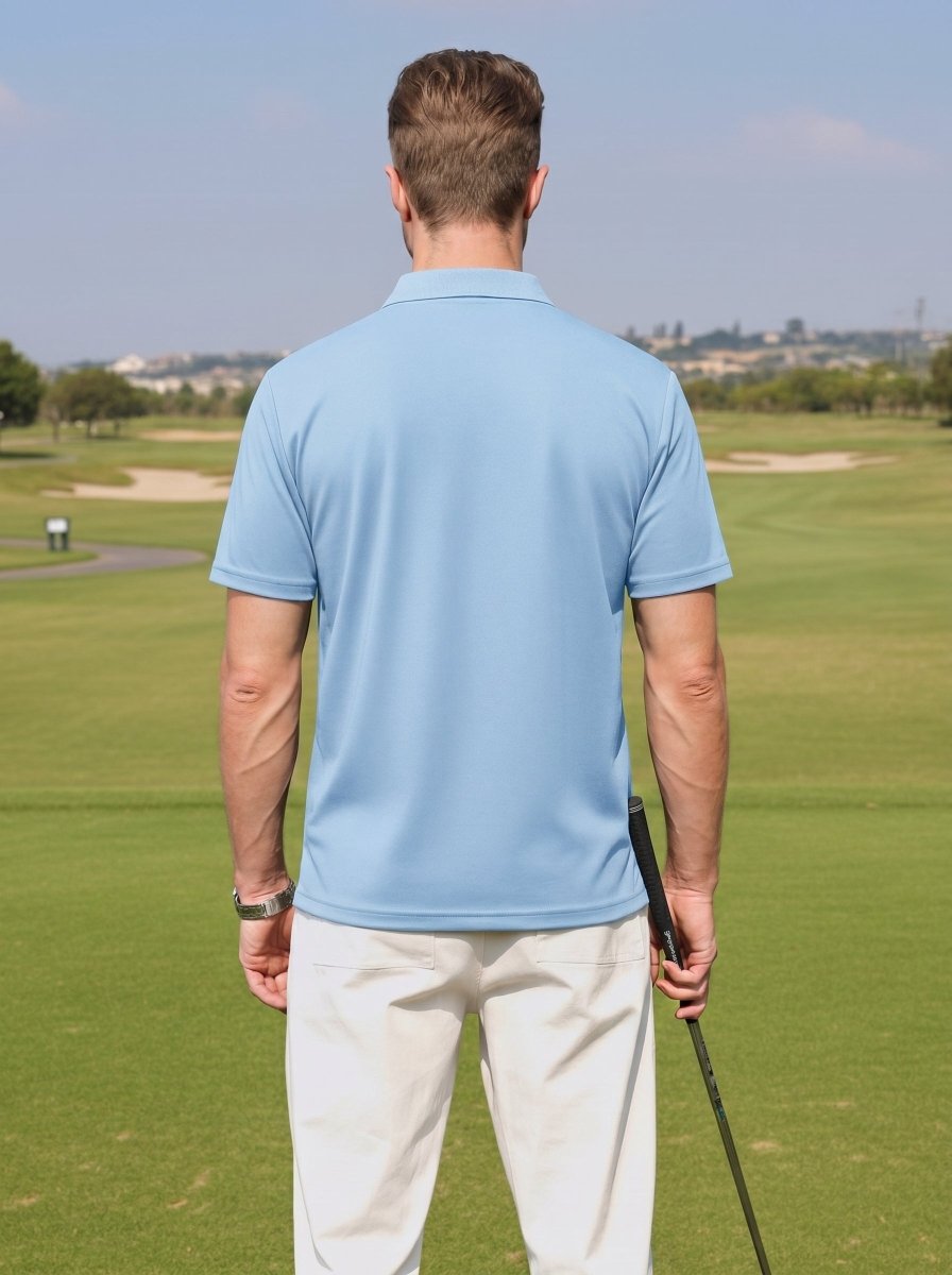TACVASEN Iceblue Men's V Neck Short Sleeve Knitted Golf T Shirts