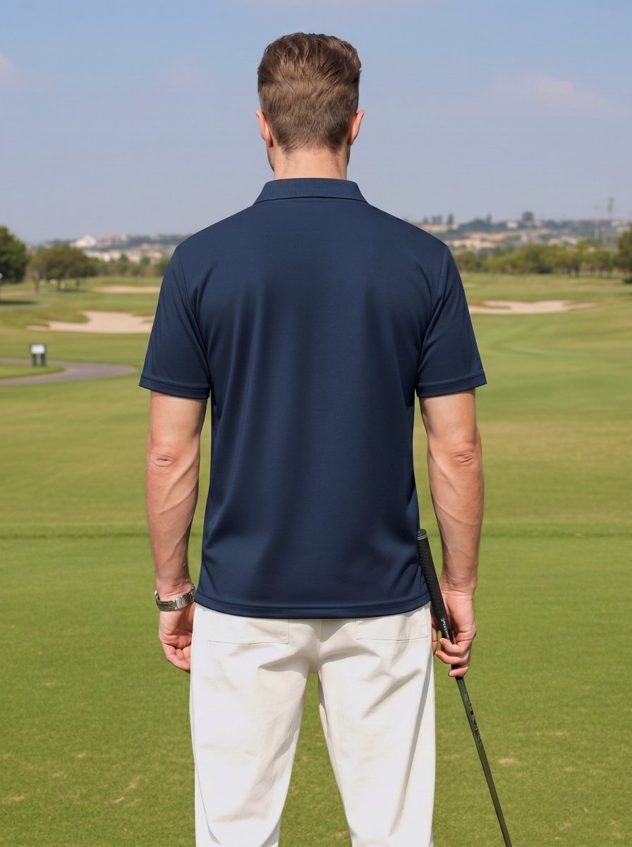 TACVASEN Navyblue Men's V Neck Short Sleeve Knitted Golf T Shirts