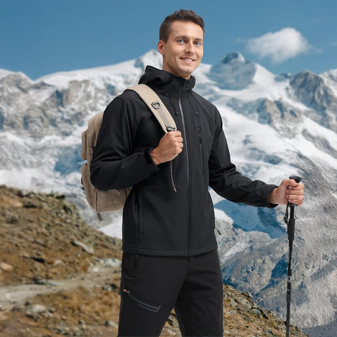 TACVASEN Black Men's Warm Fleece Lined Softshell Outdoor Jacket