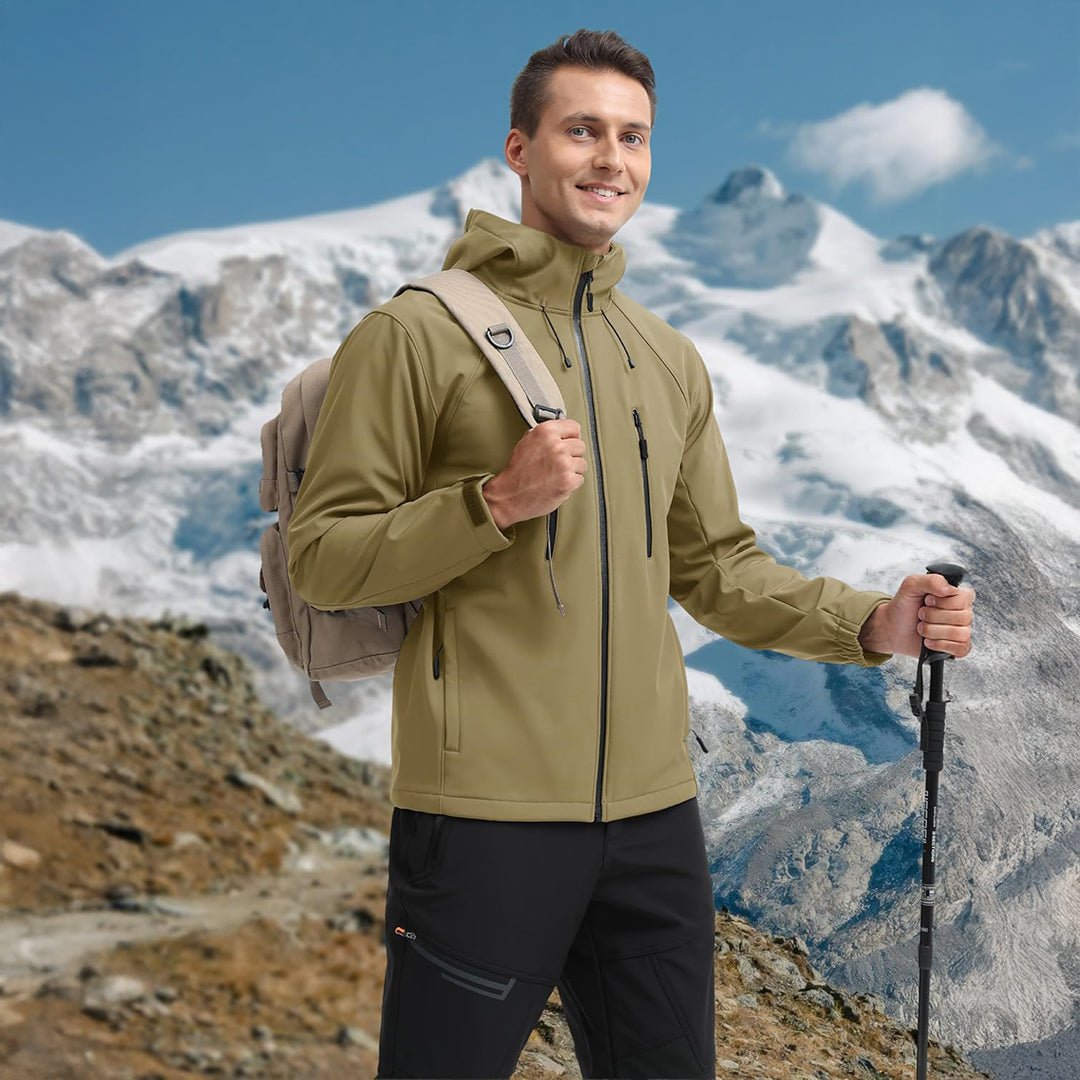 TACVASEN Khaki Men's Warm Fleece Lined Softshell Outdoor Jacket