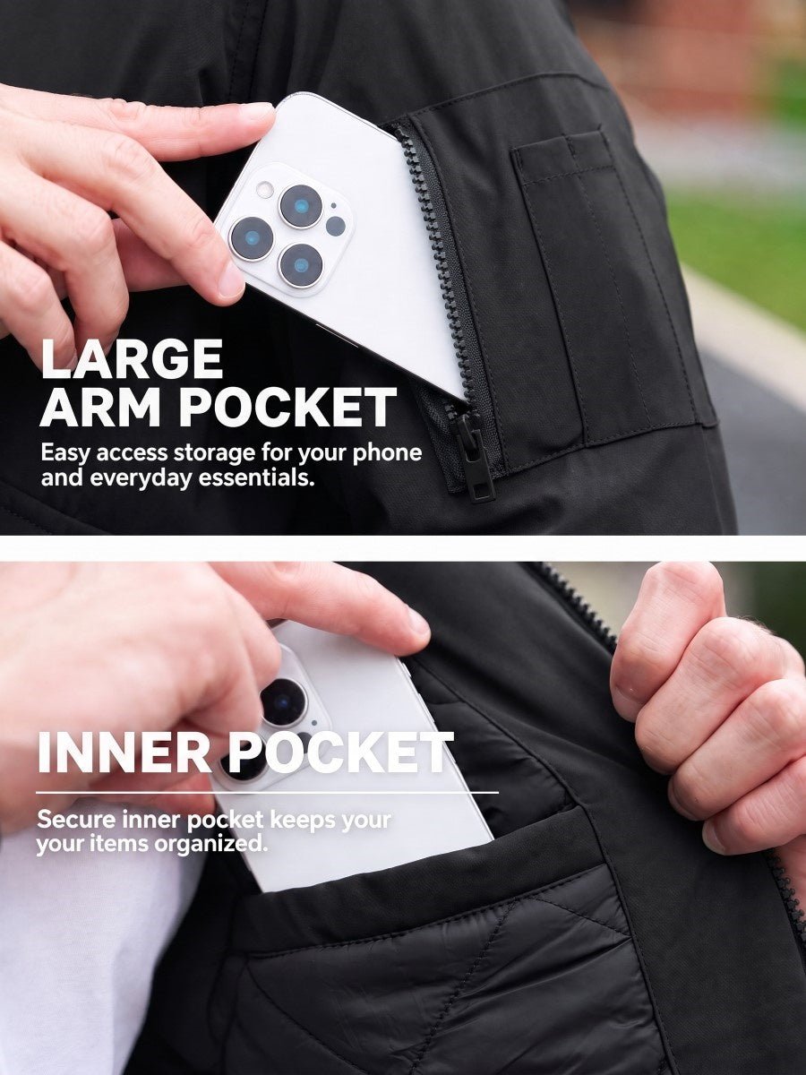 TACVASEN Black Men's Water Repellent Windproof Winter Warm Bomber Jacket