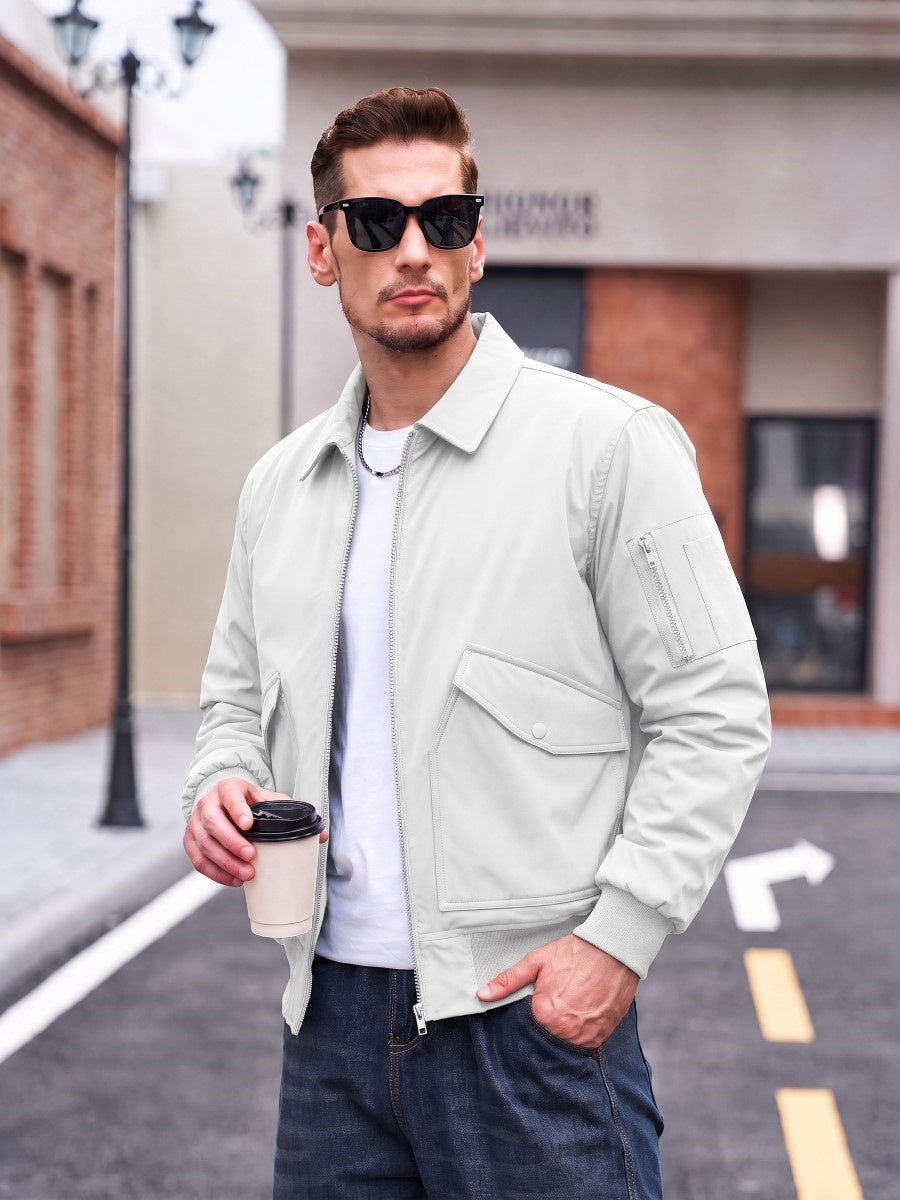 TACVASEN White Men's Water Repellent Windproof Winter Warm Bomber Jacket