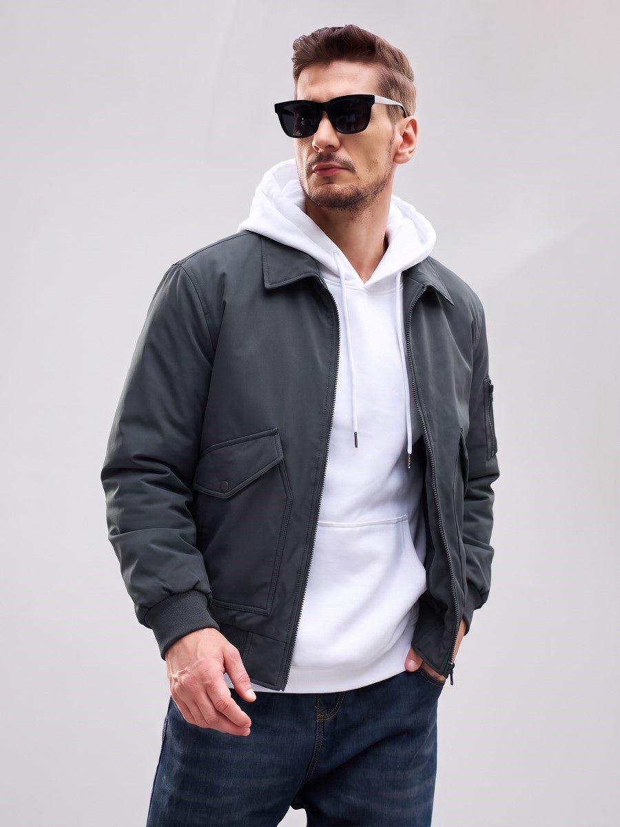 TACVASEN Dark Grey Men's Water Repellent Windproof Winter Warm Bomber Jacket