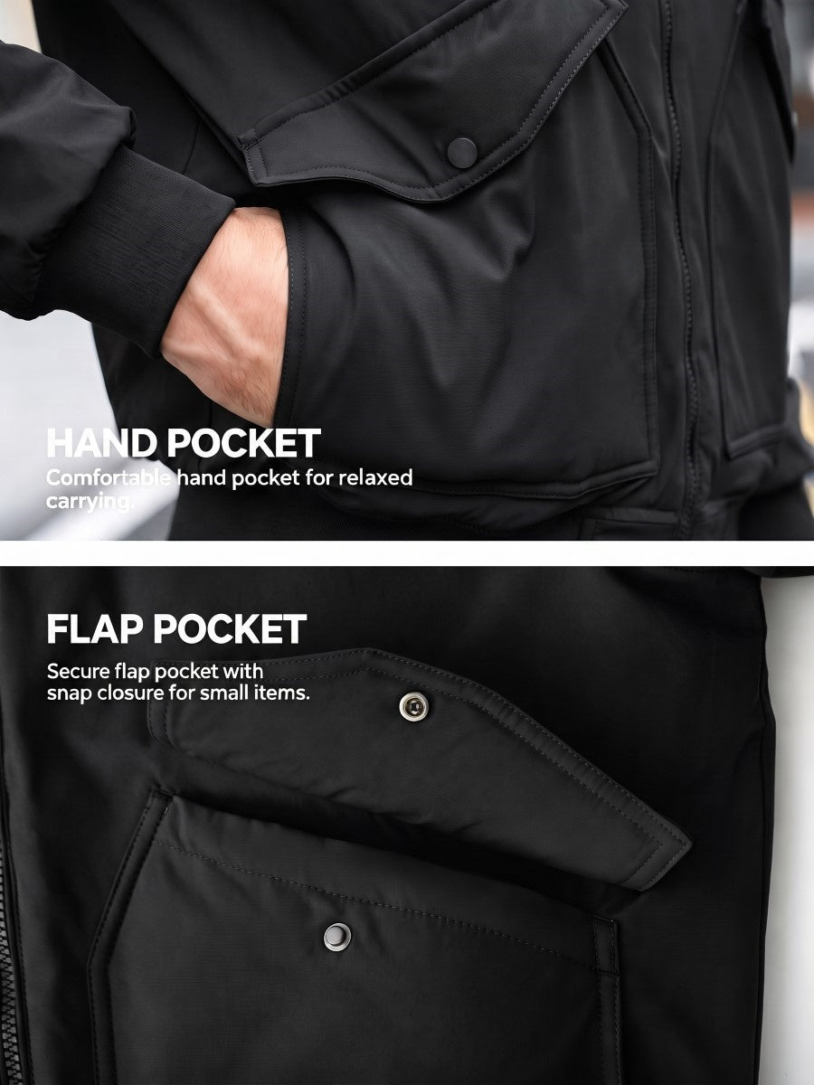 TACVASEN Black Men's Water Repellent Windproof Winter Warm Bomber Jacket