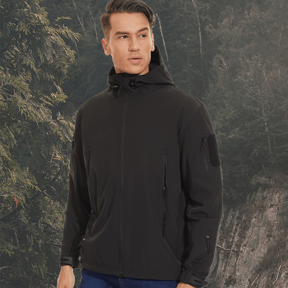 TACVASEN Black Men's Water Resistant Windbreaker Tactical Soft Shell Coat