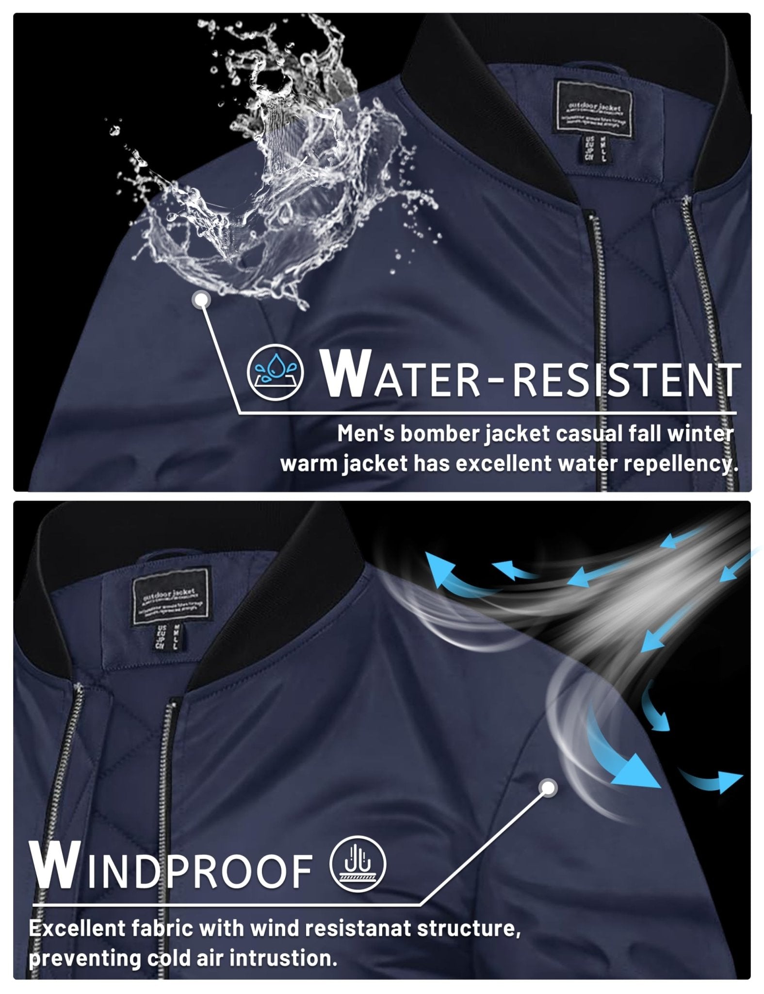 Men's Water-Resistant Windproof Bomber Casual Jackets - LT23M1148