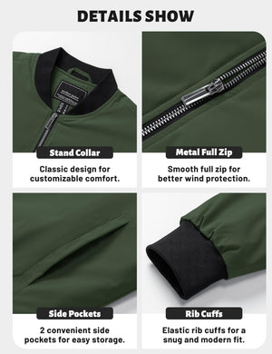 Men's Water-Resistant Windproof Bomber Casual Jackets - LT23M1148