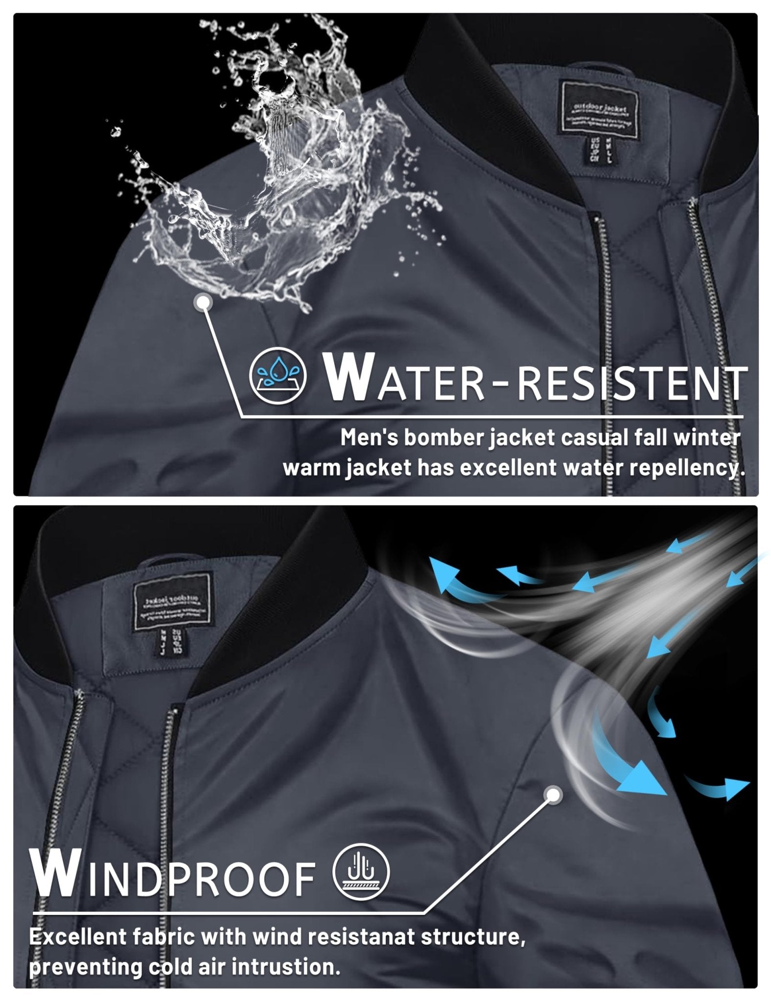 Men's Water-Resistant Windproof Bomber Casual Jackets - LT23M1148
