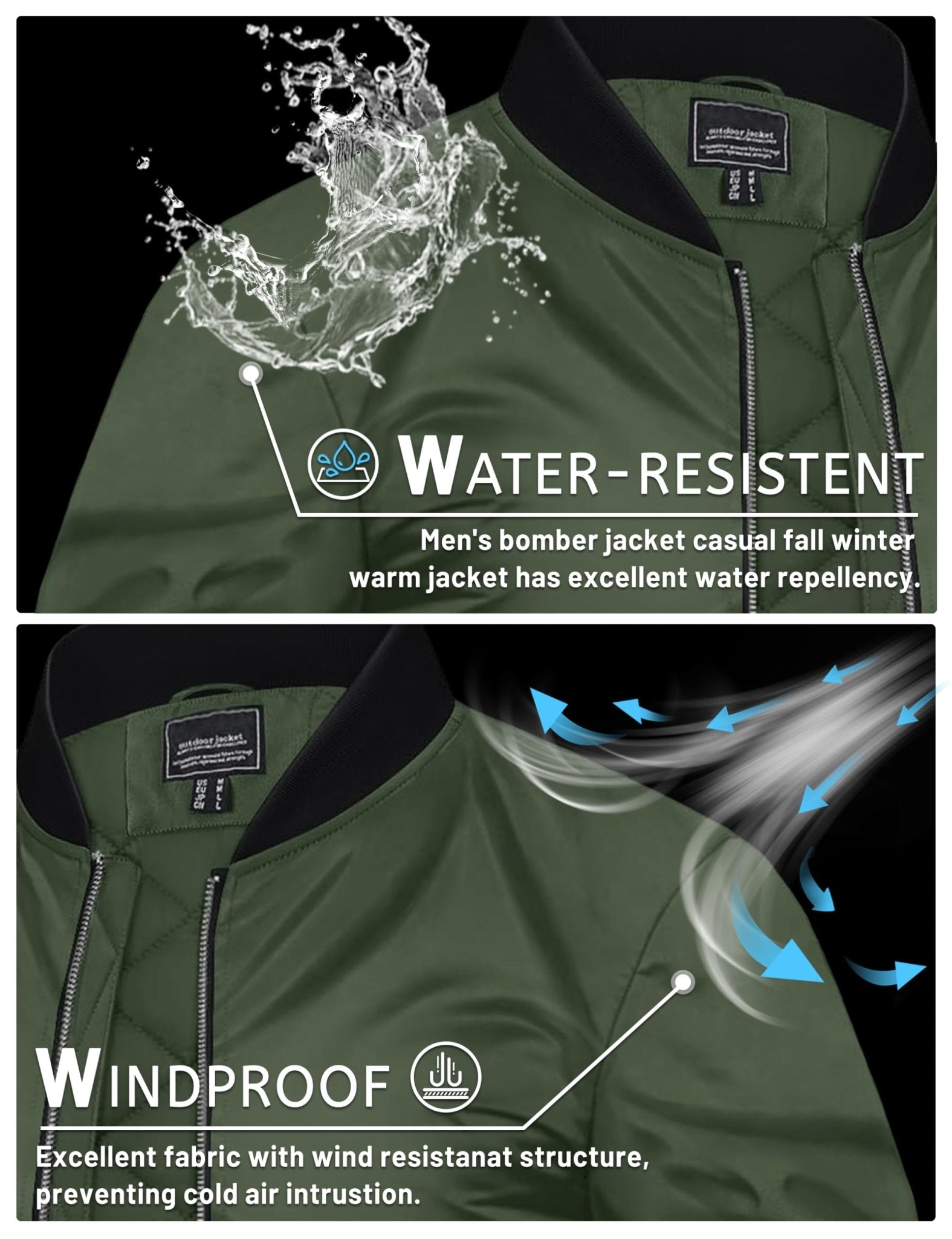 Men's Water-Resistant Windproof Bomber Casual Jackets - LT23M1148