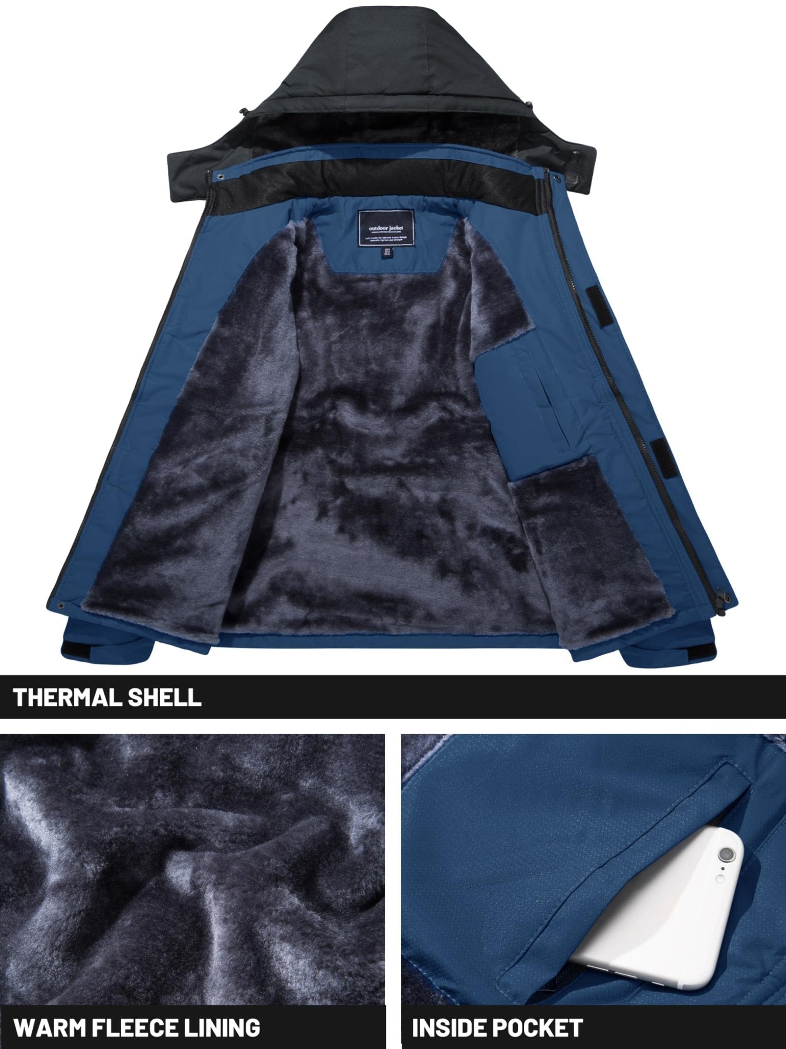 TACVASEN Royal Blue Insulated Fleece Lined Winter Snow Jacket