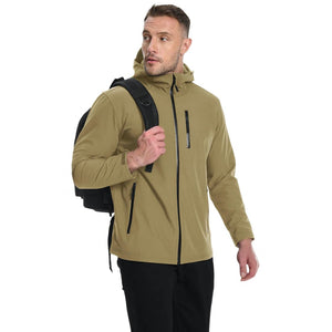 TACVASEN Khaki Waterproof Fleece Lined Softshell Outdoor Jacket