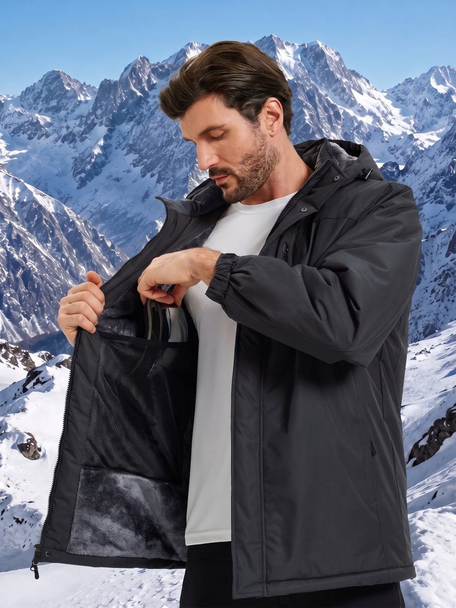 TACVASEN Black Men's Waterproof Fleece Winter Ski Jackets