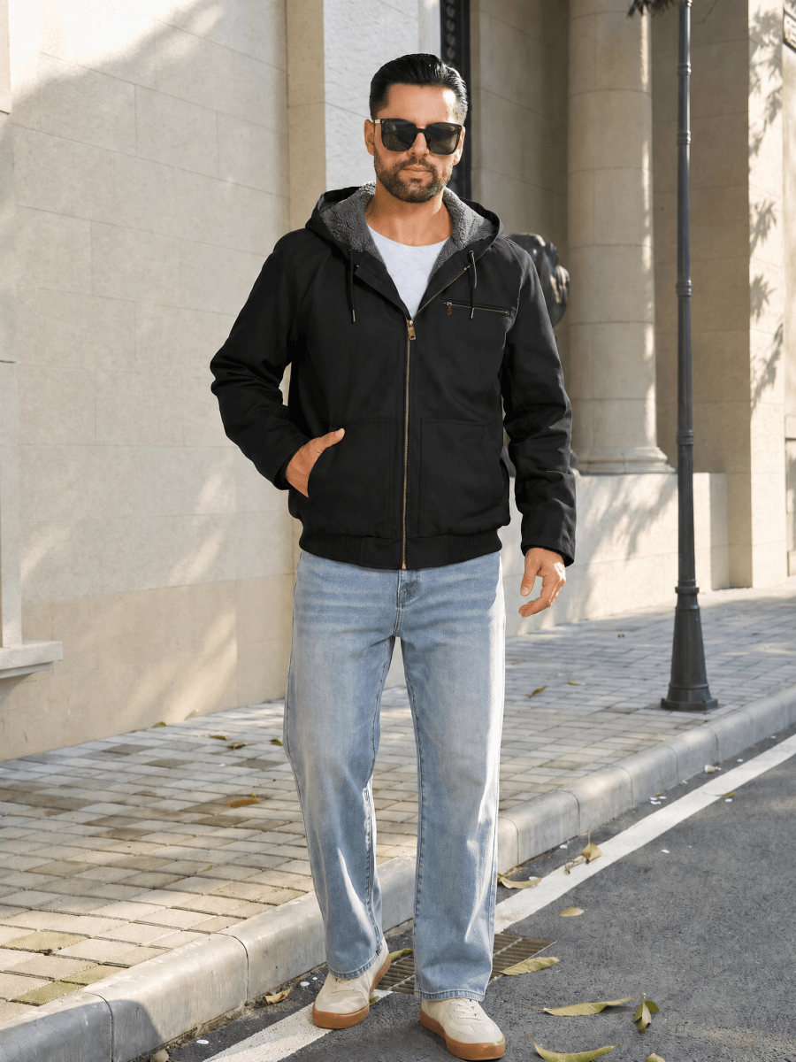 TACVASEN Black Men's Waterproof Sherpa Lined Work Jacket