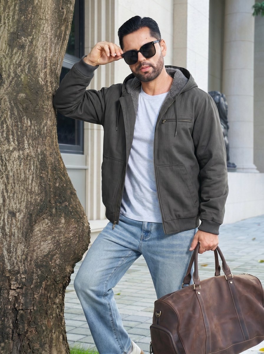 TACVASEN Dark Grey Men's Waterproof Sherpa Lined Work Jacket