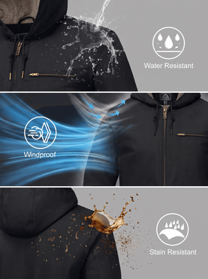 TACVASEN Black Men's Waterproof Sherpa Lined Work Jacket